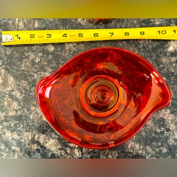 1950's Viking Art Glass Persimmon Orange Early Epic Line Candle Taper Dish - Picture 2 of 2